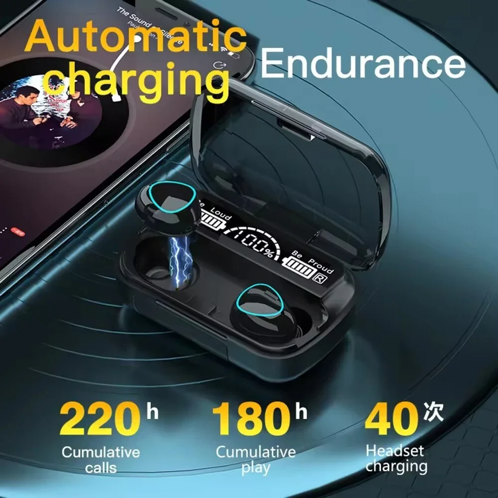 TWS M10 Bluetooth 5.1 Wireless Earbuds Waterproof LED Display Earphones US